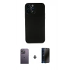 MARSİLYAN™- iPhone 13 Pro Max Kılıf Yadigar Yansıma Serisi - Siyah 3D Antistatik Hayalet Cam Ekran Koruyucu + Neon Fosforlu Kamera Lens - BZ