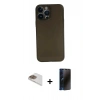 MARSİLYAN™- iPhone 13 Pro Max Kılıf Yadigar Yansıma Serisi - Siyah 3D Antistatik Hayalet Cam Ekran Koruyucu + Pers Alüminyum Kamera Lens - GD