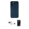 MARSİLYAN™- iPhone 13 Pro Max Kılıf Yadigar Yansıma Serisi - Siyah 3D Antistatik Hayalet Cam Ekran Koruyucu + Pers Alüminyum Kamera Lens - GI
