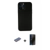 MARSİLYAN™- iPhone 13 Pro Max Kılıf Yadigar Yansıma Serisi - Siyah 3D Antistatik Hayalet Cam Ekran Koruyucu + Mavi Renkli Kamera Lens Koruma Cam