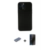 MARSİLYAN™- iPhone 13 Pro Max Kılıf Yadigar Yansıma Serisi - Siyah 3D Antistatik Hayalet Cam Ekran Koruyucu + Renkli Kamera Lens Koruma Cam - YL