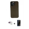 MARSİLYAN™- iPhone 13 Pro Max Kılıf Yadigar Yansıma Serisi - Siyah 3D Antistatik Hayalet Cam Ekran Koruyucu + Pers Alüminyum Kamera Lens - GI