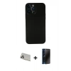 MARSİLYAN™- iPhone 13 Pro Max Kılıf Yadigar Yansıma Serisi - Siyah 3D Antistatik Hayalet Cam Ekran Koruyucu + Rainbow Kamera Lens Koruma Cam - BZ