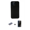 MARSİLYAN™- iPhone 13 Pro Max Kılıf Yadigar Yansıma Serisi - Siyah 3D Antistatik Hayalet Cam Ekran Koruyucu + Renkli Kamera Lens Koruma Cam - PE