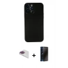 MARSİLYAN™- iPhone 13 Pro Max Kılıf Yadigar Yansıma Serisi - Siyah 3D Antistatik Hayalet Cam Ekran Koruyucu + Pers Alüminyum Kamera Lens - GI