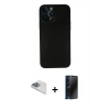 MARSİLYAN™- iPhone 13 Pro Max Kılıf Yadigar Yansıma Serisi - Siyah 3D Antistatik Hayalet Cam Ekran Koruyucu + Pers Alüminyum Kamera Lens - SABE