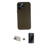 MARSİLYAN™- iPhone 13 Pro Max Kılıf Yadigar Yansıma Serisi - Siyah 3D Antistatik Hayalet Cam Ekran Koruyucu + Rainbow Kamera Lens Koruma Cam - MR