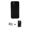 MARSİLYAN™- iPhone 13 Pro Max Kılıf Yadigar Yansıma Serisi - Siyah 3D Antistatik Hayalet Cam Ekran Koruyucu + Rainbow Kamera Lens Koruma Cam - MR