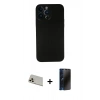 MARSİLYAN™- iPhone 13 Pro Max Kılıf Yadigar Yansıma Serisi - Siyah 3D Antistatik Hayalet Cam Ekran Koruyucu + Rainbow Kamera Lens Koruma Cam - REGD