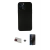 MARSİLYAN™- iPhone 13 Pro Max Kılıf Yadigar Yansıma Serisi - Siyah 3D Antistatik Hayalet Cam Ekran Koruyucu + Rainbow Kamera Lens Koruma Cam - KI