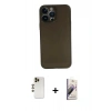 MARSİLYAN™- iPhone 13 Pro Max Kılıf Yadigar Yansıma Serisi - Siyah Bilvis 3D Mat Cam Ekran Koruyucu + Gold Shine Kamera Lens