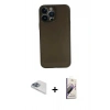 MARSİLYAN™- iPhone 13 Pro Max Kılıf Yadigar Yansıma Serisi - Siyah Bilvis 3D Mat Cam Ekran Koruyucu + Pers Alüminyum Kamera Lens - SABE