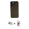 MARSİLYAN™- iPhone 13 Pro Max Kılıf Yadigar Yansıma Serisi - Siyah Bilvis 3D Mat Cam Ekran Koruyucu + Rainbow Kamera Lens Koruma Cam - REGD