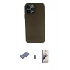 MARSİLYAN™- iPhone 13 Pro Max Kılıf Yadigar Yansıma Serisi - Siyah Bilvis 3D Mat Cam Ekran Koruyucu + Renkli Kamera Lens Koruma Cam - PE