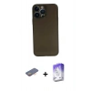 MARSİLYAN™- iPhone 13 Pro Max Kılıf Yadigar Yansıma Serisi - Siyah Bilvis 5in1 3D Magic Cam Ekran Koruyucu + Renkli Kamera Lens Koruma Cam - TU