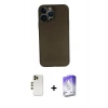 MARSİLYAN™- iPhone 13 Pro Max Kılıf Yadigar Yansıma Serisi - Siyah Bilvis 5in1 3D Magic Cam Ekran Koruyucu + Gold Shine Kamera Lens