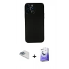 MARSİLYAN™- iPhone 13 Pro Max Kılıf Yadigar Yansıma Serisi - Siyah Bilvis 5in1 5D Magic Hayalet Cam Ekran Koruyucu + Sierra Blue Pers Alüminyum Kamera Lens