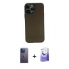 MARSİLYAN™- iPhone 13 Pro Max Kılıf Yadigar Yansıma Serisi - Siyah Bilvis 5in1 5D Magic Hayalet Cam Ekran Koruyucu + Mavi Neon Fosforlu Kamera Lens