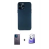 MARSİLYAN™- iPhone 13 Pro Max Kılıf Yadigar Yansıma Serisi - Siyah Bilvis 5in1 5D Magic Hayalet Cam Ekran Koruyucu + Mavi Neon Fosforlu Kamera Lens