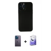 MARSİLYAN™- iPhone 13 Pro Max Kılıf Yadigar Yansıma Serisi - Siyah Bilvis 5in1 5D Magic Hayalet Cam Ekran Koruyucu + Mavi Neon Fosforlu Kamera Lens