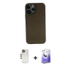 MARSİLYAN™- iPhone 13 Pro Max Kılıf Yadigar Yansıma Serisi - Siyah Bilvis 5in1 5D Magic Hayalet Cam Ekran Koruyucu + Shine Kamera Lens - GD