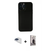 MARSİLYAN™- iPhone 13 Pro Max Kılıf Yadigar Yansıma Serisi - Siyah Bilvis Hayalet Cam Ekran Koruyucu + Lacivert Pers Alüminyum Kamera Lens
