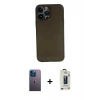 MARSİLYAN™- iPhone 13 Pro Max Kılıf Yadigar Yansıma Serisi - Siyah Bilvis Hayalet Cam Ekran Koruyucu + Neon Fosforlu Kamera Lens - MI