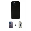 MARSİLYAN™- iPhone 13 Pro Max Kılıf Yadigar Yansıma Serisi - Siyah Bilvis Hayalet Cam Ekran Koruyucu + Neon Fosforlu Kamera Lens - MI