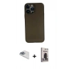 MARSİLYAN™- iPhone 13 Pro Max Kılıf Yadigar Yansıma Serisi - Siyah Bilvis Hayalet Cam Ekran Koruyucu + Sierra Blue Pers Alüminyum Kamera Lens