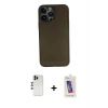 MARSİLYAN™- iPhone 13 Pro Max Kılıf Yadigar Yansıma Serisi - Siyah Joko 5D Cam + Gold Shine Kamera Lens