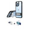 MARSİLYAN™- iPhone 13 Pro Max Kılıf Yadigar Yansıma - Siyah 3D Antistatik Cam Ekran Koruyucu + Pers Alüminyum Kamera Lens - LT