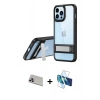 MARSİLYAN™- iPhone 13 Pro Max Kılıf Yadigar Yansıma - Siyah 3D Antistatik Cam Ekran Koruyucu + Rainbow Kamera Lens Koruma Cam - MR