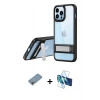 MARSİLYAN™- iPhone 13 Pro Max Kılıf Yadigar Yansıma - Siyah 3D Antistatik Cam Ekran Koruyucu + Shine Kamera Lens Koruma Cam - GI