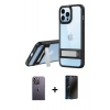 MARSİLYAN™- iPhone 13 Pro Max Kılıf Yadigar Yansıma - Siyah 3D Antistatik Hayalet Cam Ekran Koruyucu + Neon Fosforlu Kamera Lens - BZ