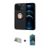 MARSİLYAN™- iPhone 13 Pro Max Kılıf Yankı Form Prime - Siyah 18D Cam Ekran Koruyucu + Rainbow Kamera Lens Koruma Cam - BZ