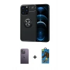 MARSİLYAN™- iPhone 13 Pro Max Kılıf Yankı Form Prime - Siyah 18D Cam Ekran Koruyucu + Neon Fosforlu Kamera Lens - BZ