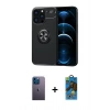 MARSİLYAN™- iPhone 13 Pro Max Kılıf Yankı Form Prime - Siyah 18D Cam Ekran Koruyucu + Neon Fosforlu Kamera Lens - MI