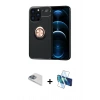 MARSİLYAN™- iPhone 13 Pro Max Kılıf Yankı Form Prime - Siyah 3D Antistatik Cam Ekran Koruyucu + Pers Alüminyum Kamera Lens - SABE
