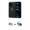 MARSİLYAN™- iPhone 13 Pro Max Kılıf Yankı Form Prime - Siyah 3D Antistatik Cam Ekran Koruyucu + Rainbow Kamera Lens Koruma Cam - MI
