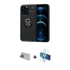 MARSİLYAN™- iPhone 13 Pro Max Kılıf Yankı Form Prime - Siyah 3D Antistatik Cam Ekran Koruyucu + Rainbow Kamera Lens Koruma Cam - MR