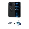 MARSİLYAN™- iPhone 13 Pro Max Kılıf Yankı Form Prime - Siyah 3D Antistatik Cam Ekran Koruyucu + Renkli Kamera Lens Koruma Cam - YL