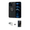 MARSİLYAN™- iPhone 13 Pro Max Kılıf Yankı Form Prime - Siyah 3D Antistatik Hayalet Cam Ekran Koruyucu + Pers Alüminyum Kamera Lens - SABE