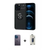 MARSİLYAN™- iPhone 13 Pro Max Kılıf Yankı Form Prime - Siyah Bilvis Hayalet Cam Ekran Koruyucu + Neon Fosforlu Kamera Lens - MI