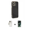 MARSİLYAN™- iPhone 13 Pro Max Kılıf Yankı Serisi - Şeffaf 360 Full Body Arka Koruyucu + Shine Kamera Lens - GD