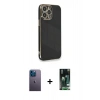 MARSİLYAN™- iPhone 13 Pro Max Kılıf Yankı Serisi - Şeffaf 360 Full Body Arka Koruyucu + Mavi Neon Fosforlu Kamera Lens