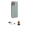 MARSİLYAN™- iPhone 13 Pro Max Kılıf Yankı Serisi - Şeffaf Maxco Cam Ekran Koruyucu + Lacivert Pers Alüminyum Kamera Lens