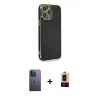 MARSİLYAN™- iPhone 13 Pro Max Kılıf Yankı Serisi - Şeffaf Maxco Cam Ekran Koruyucu + Neon Fosforlu Kamera Lens - MI