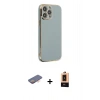 MARSİLYAN™- iPhone 13 Pro Max Kılıf Yankı Serisi - Şeffaf Maxco Cam Ekran Koruyucu + Turuncu Renkli Kamera Lens Koruma Cam