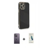 MARSİLYAN™- iPhone 13 Pro Max Kılıf Yankı Serisi - Şeffaf Pasifik Cam Ekran Koruyucu + Neon Fosforlu Kamera Lens - BZ