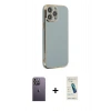 MARSİLYAN™- iPhone 13 Pro Max Kılıf Yankı Serisi - Şeffaf Pasifik Cam Ekran Koruyucu + Neon Fosforlu Kamera Lens - BZ